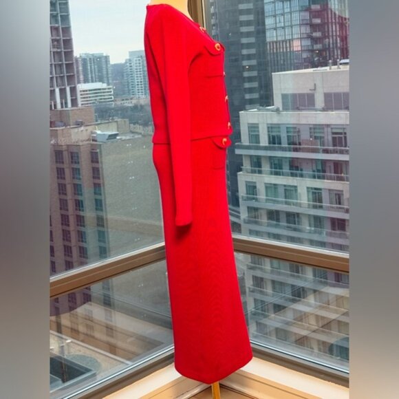 🆕 SELF-PORTRAIT 🧿 NWOT Red Knit Heart Buttoned Cardigan + Midi Skirt Set Sz M - Picture 4 of 15